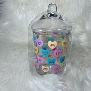 Clear Glass Candy Jar with Colorful Heart Designs